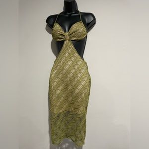 Olive Green Cutout Halter Midi Dress